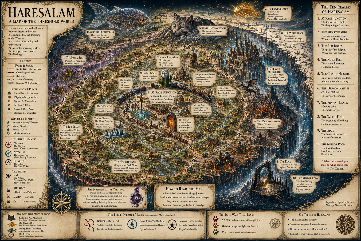 The cartographer's map of Haresalam, ten realms on parchment
