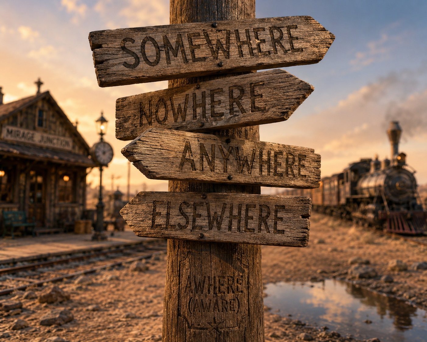 The signpost at Mirage Junction